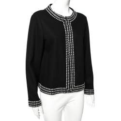 Pre Owned CH Carolina Herrera Black Wool Boucle Trim Detail Open Front Jacket XL 