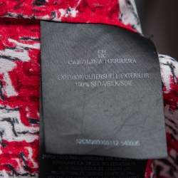 Pre Owned CH Carolina Herrera Red Printed Silk Smocked Cuff Detail Blouse L 