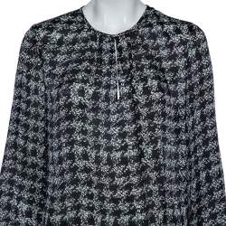Pre Owned CH Carolina Herrera Monochrome Geometric Print Silk Blouse L
