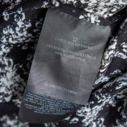 Pre Owned CH Carolina Herrera Monochrome Geometric Print Silk Blouse L