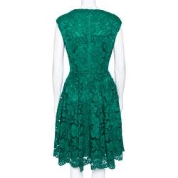 مملوكة مسبقًا CH Carolina Herrera Green Lace Paneled Sleeveless Sheath Dress L
