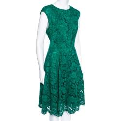مملوكة مسبقًا CH Carolina Herrera Green Lace Paneled Sleeveless Sheath Dress L