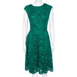 مملوكة مسبقًا CH Carolina Herrera Green Lace Paneled Sleeveless Sheath Dress L