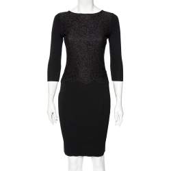 مملوكة مسبقًا CH Carolina Herrera Black Knit Floral Lace Overlay Pencil Dress S
