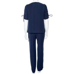 CH Carolina Herrera Navy Blue Crepe Tie-Up Detailed Suit Set M