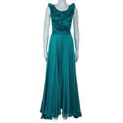 CH Carolina Herrera Green Ruffle Silk Gown M