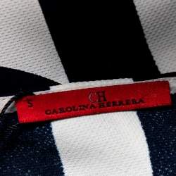 Pre Owned فستان سي أتش كارولينا هيريرا أزرق كحلي وأبيض مخطط بحزام منقط بولكا مقاس صغير - سمول