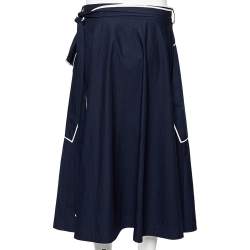 �مملوكة مسبقًا CH Carolina Herrera Navy Blue Cotton Contrast Detail Belted Midi Skirt M