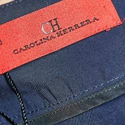مملوكة مسبقًا CH Carolina Herrera Navy Blue Cotton Contrast Detail Belted Midi Skirt M