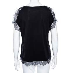 Pre Owned CH Carolina Herrera Black Cotton & Lace Trimmed Top L