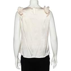 CH Carolina Herrera Pink Silk Satin Ruffled Sleeveless Top L