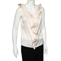 CH Carolina Herrera Pink Silk Satin Ruffled Sleeveless Top L