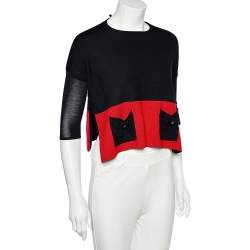 CH Carolina Herrera Color Block Wool Knit Side Slit Detail Sweater Top M