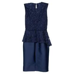 CH Carolina Herrera Navy Blue Lace Sleeveless Peplum Dress XS