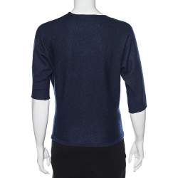 CH Carolina Herrera Navy Blue Wool & Lace Trim Detailed Jumper S