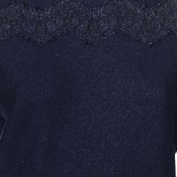 CH Carolina Herrera Navy Blue Wool & Lace Trim Detailed Jumper S