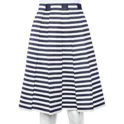 Pre Owned CH Carolina Herrera White And Navy Blue Stripes Print Cotton Skirt XS