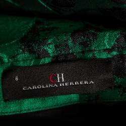 Pre Owned CH Carolina Herrera Green Floral Brocade Flared Shirt Dress M