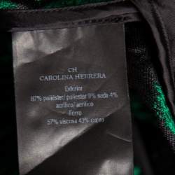 Pre Owned CH Carolina Herrera Green Floral Brocade Flared Shirt Dress M