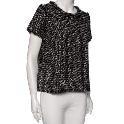 Pre Owned توب سي أتش كارولينا هيريرا تويد مونوكرومي حواف غير مشذبة مقاس متوسط (ميديوم)