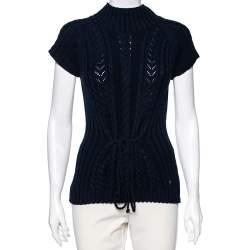 مملوكة مسبقًا بلوفر كارولينا هيريرا صوف تريكو رصاصي رقبة مرتفعة بلا أكمام مقاس كبير - لارج 