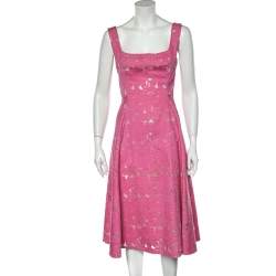 CH Carolina Herrera Pink Floral Jacquard Sleeveless Flared Dress M