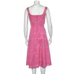 CH Carolina Herrera Pink Floral Jacquard Sleeveless Flared Dress M