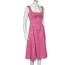 CH Carolina Herrera Pink Floral Jacquard Sleeveless Flared Dress M