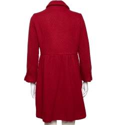 Pre Owned CH Carolina Herrera Red Patterned Wool Double Breasted Coat L