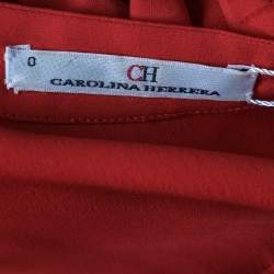 مملوكة مسبقًا CH Carolina Herrera Red Silk Ruffle Neck Sleeveless Top XS