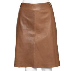 Pre Owned CH Carolina Herrera Brown Leather Short Skirt M 
