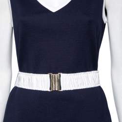 مملوكة مسبقًا CH Carolina Herrera Navy Blue Cotton Sleeveless Belted Dress M