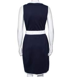 مملوكة مسبقًا CH Carolina Herrera Navy Blue Cotton Sleeveless Belted Dress M