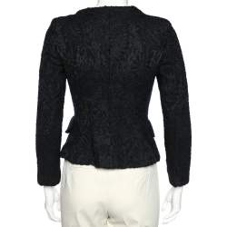 CH Carolina Herrera Navy Blue Floral Wool Jacquard Zip Front Jacket M
