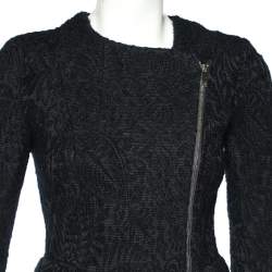 CH Carolina Herrera Navy Blue Floral Wool Jacquard Zip Front Jacket M