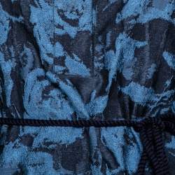 Pre Owned CH Carolina Herrera Blue Floral Embroidered Belted Top S