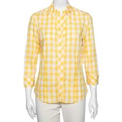 CH Carolina Herrera Yellow Checked Cotton Long Sleeve Shirt L