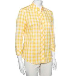 قميص بكم طويل سي أتش كارولينا هيريرا قطن كاروهات أصفر مقاس كبير- لارج