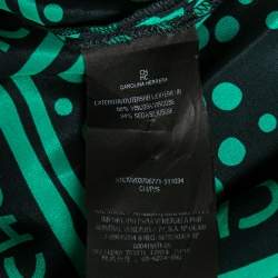 Pre Owned CH Carolina Herrera Black and Green Polka Dot Print Silk Top S