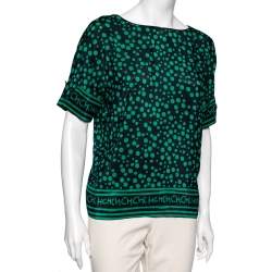 Pre Owned CH Carolina Herrera Black and Green Polka Dot Print Silk Top S