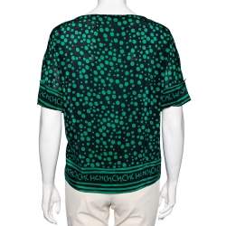 Pre Owned CH Carolina Herrera Black and Green Polka Dot Print Silk Top S