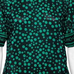 Pre Owned CH Carolina Herrera Black and Green Polka Dot Print Silk Top S
