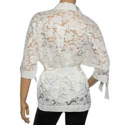 Pre Owned تونيك برباط سي أتش كارولينا هيريرا دانتيل مورد أبيض مقاس صغير - سمول