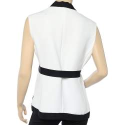 CH Carolina Herrera White Contrast Trim belted Sleeveless Shrug M