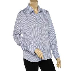 Pre Owned CH Carolina Herrera Blue Striped Cotton Button Front Shirt XL