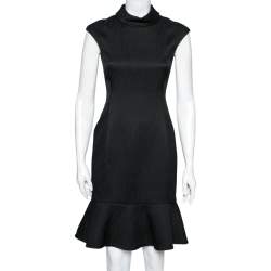 Pre Owned CH Carolina Herrera Black Textured Knit Flared Hem Dress S