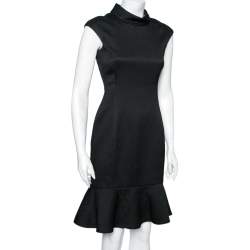 Pre Owned CH Carolina Herrera Black Textured Knit Flared Hem Dress S