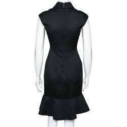 Pre Owned CH Carolina Herrera Black Textured Knit Flared Hem Dress S