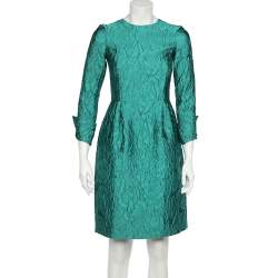 فستان سي إتش كارولينا هيريرا حرير جاكار أخضر بأكمام طويلة مقاس صغير - سمول