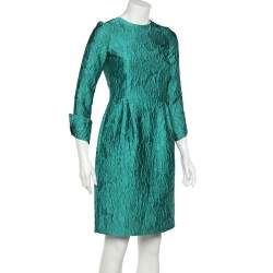 فستان سي إتش كارولينا هيريرا حرير جاكار أخضر بأكمام طويلة مقاس صغير - سمول